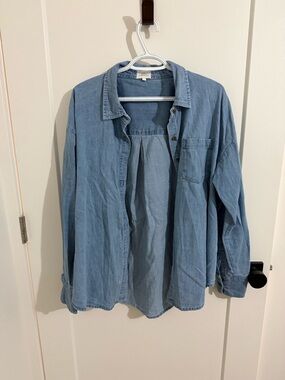 Light Blue Denim Button-Down Shirt - Relaxed Women's Top